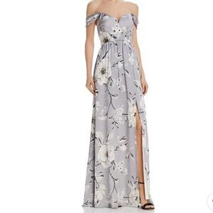 Bariano Shelly Floral Off the Shoulder Evening Dress